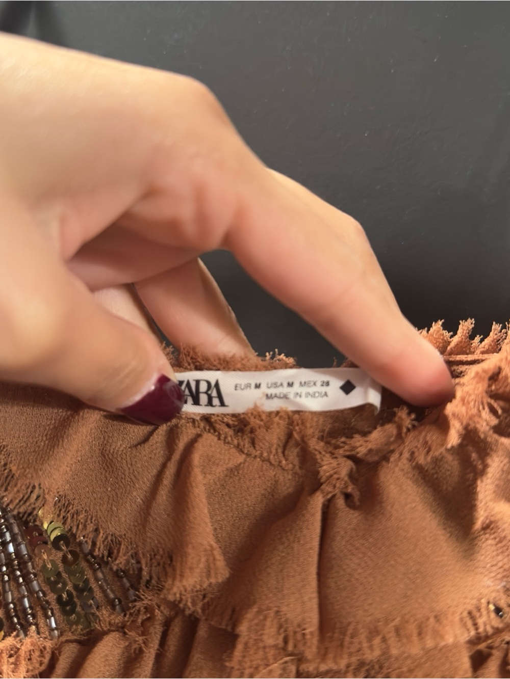 ZARA Rust Ruffle Sequin Spaghetti-Strap Tank Top - Picture 6 of 6